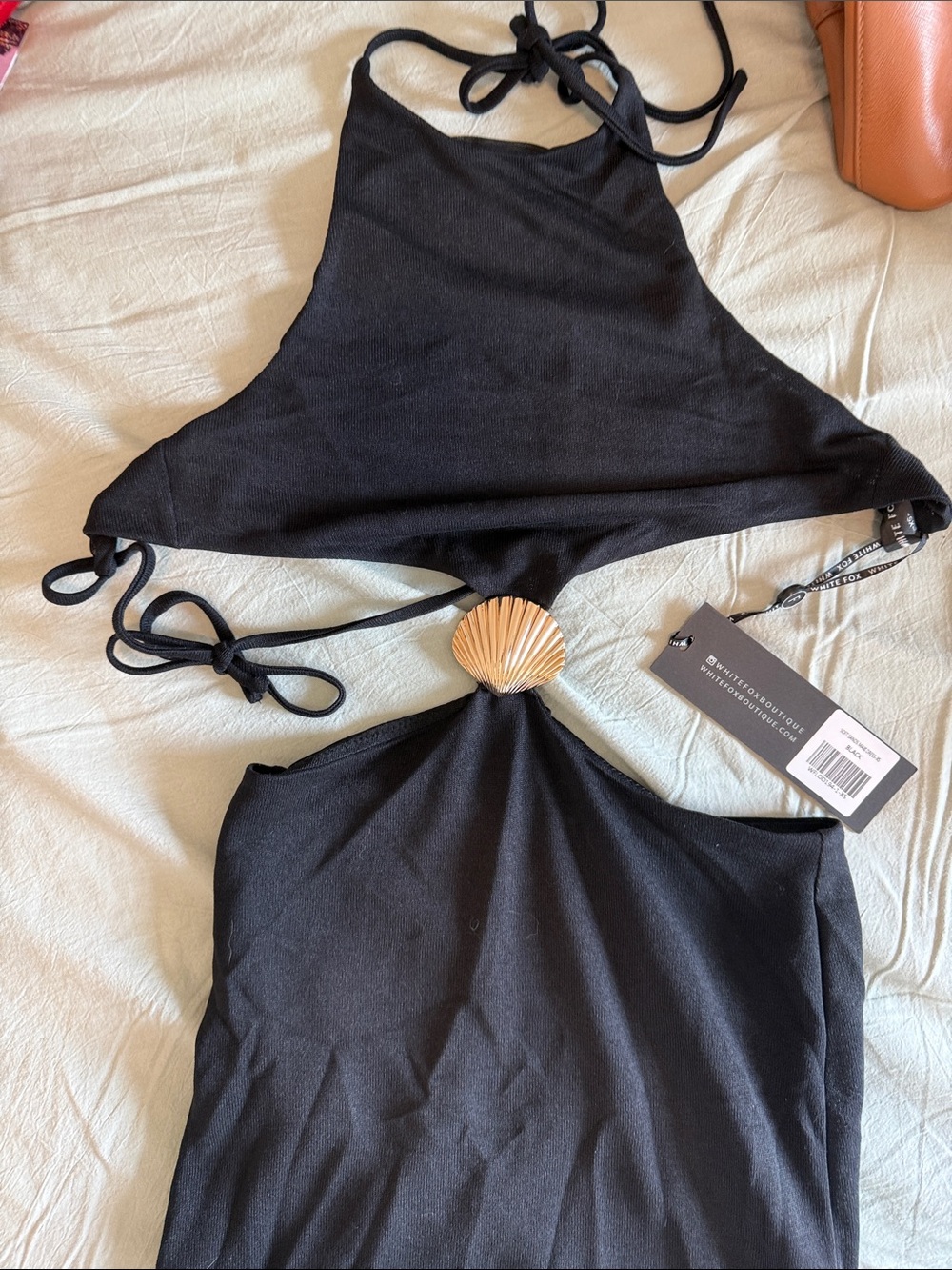 White Fox Boutique Black Halter Maxi Dress with Shell Detail